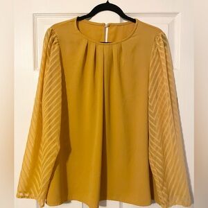 Elegant Mustard Blouse with Sheer Sleeves